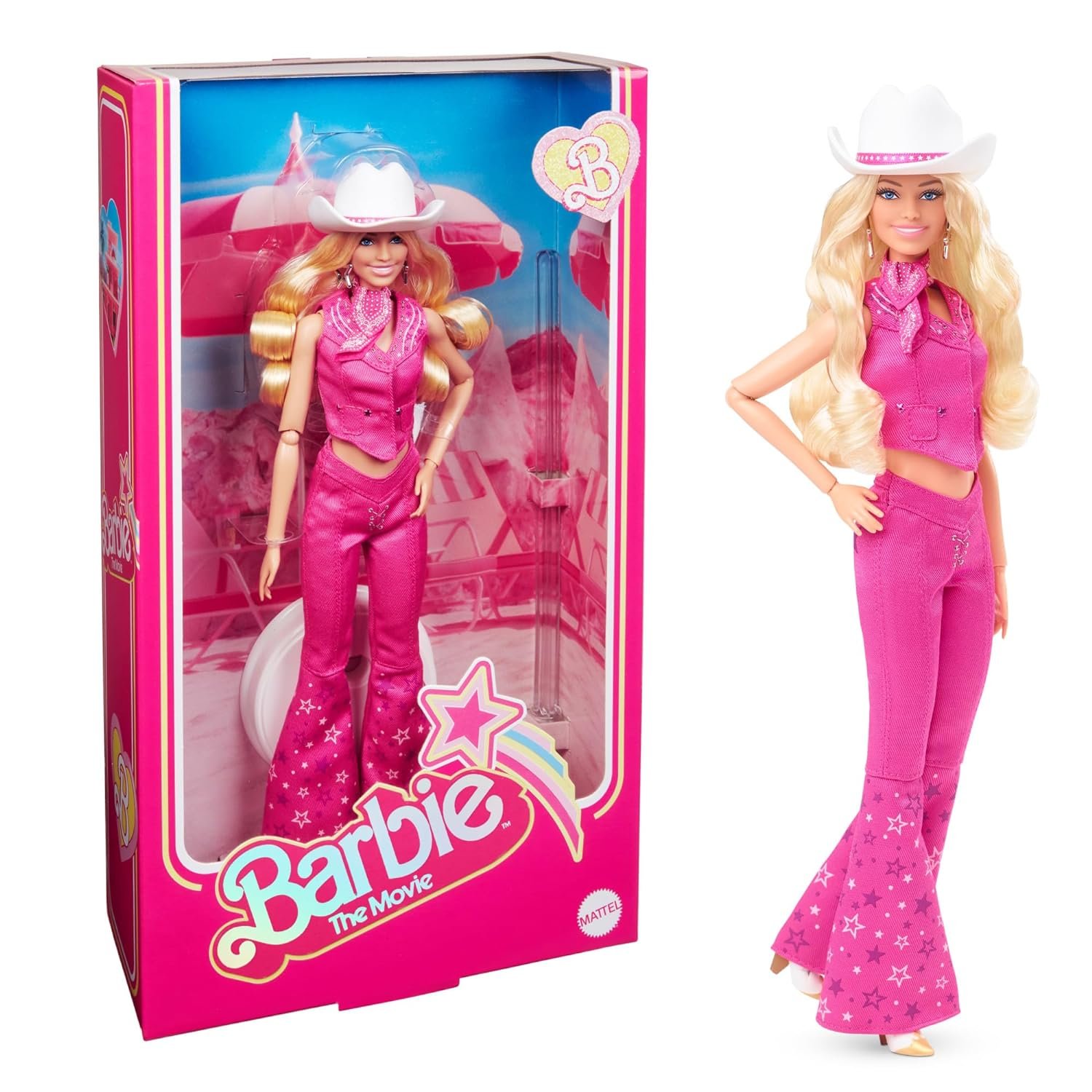 Collectible Doll Wearing Pink Western Outfit with Cowboy Hat image 1