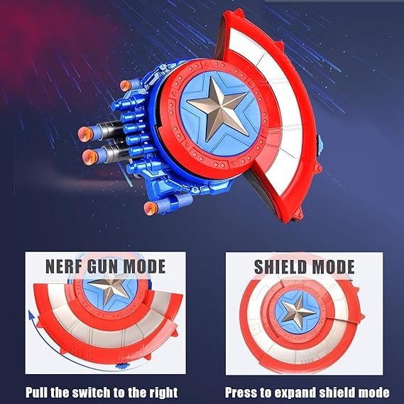 Captain America Dart Shooting Shield with Double Shoot Blaster and 20 Darts for Nerf Guns Toy image 4