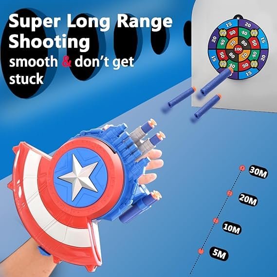 Captain America Dart Shooting Shield with Double Shoot Blaster and 20 Darts for Nerf Guns Toy image 5