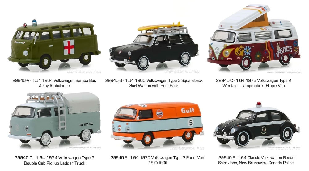 Volkswagen Type 3 Squareback Surf Wagon with Roof Rack and Surfboard 1965 Greenlight 1 64 i3450