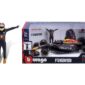 The Bburago Red Bull Racing RB19 F1 #1 Max Verstappen 2023 with Pilot (Blue) is a detailed 1:18 scale model of the Formula 1 car driven by Max Verstappen during the 2023 season. This diecast model captures the essence of the RB19, which was a dominant force in the F1 circuit that year. Key Features: Authentic Design: The model features the iconic blue Red Bull Racing livery, complete with sponsor logos and detailed decals that replicate the real car's design. Pilot Figure: The model includes a figure of Max Verstappen, seated in the cockpit, adding a realistic touch to the display. High-Quality Build: Bburago is known for producing high-quality diecast models, and this RB19 is no exception, with intricate detailing on the aerodynamics, tires, and suspension components. Functional Elements: Some models in this series offer movable parts like steering, tires, and possibly removable components to reveal engine details. This model is perfect for Formula 1 enthusiasts, especially fans of Max Verstappen and Red Bull Racing, offering a piece of the 2023 F1 season in a collectible format.